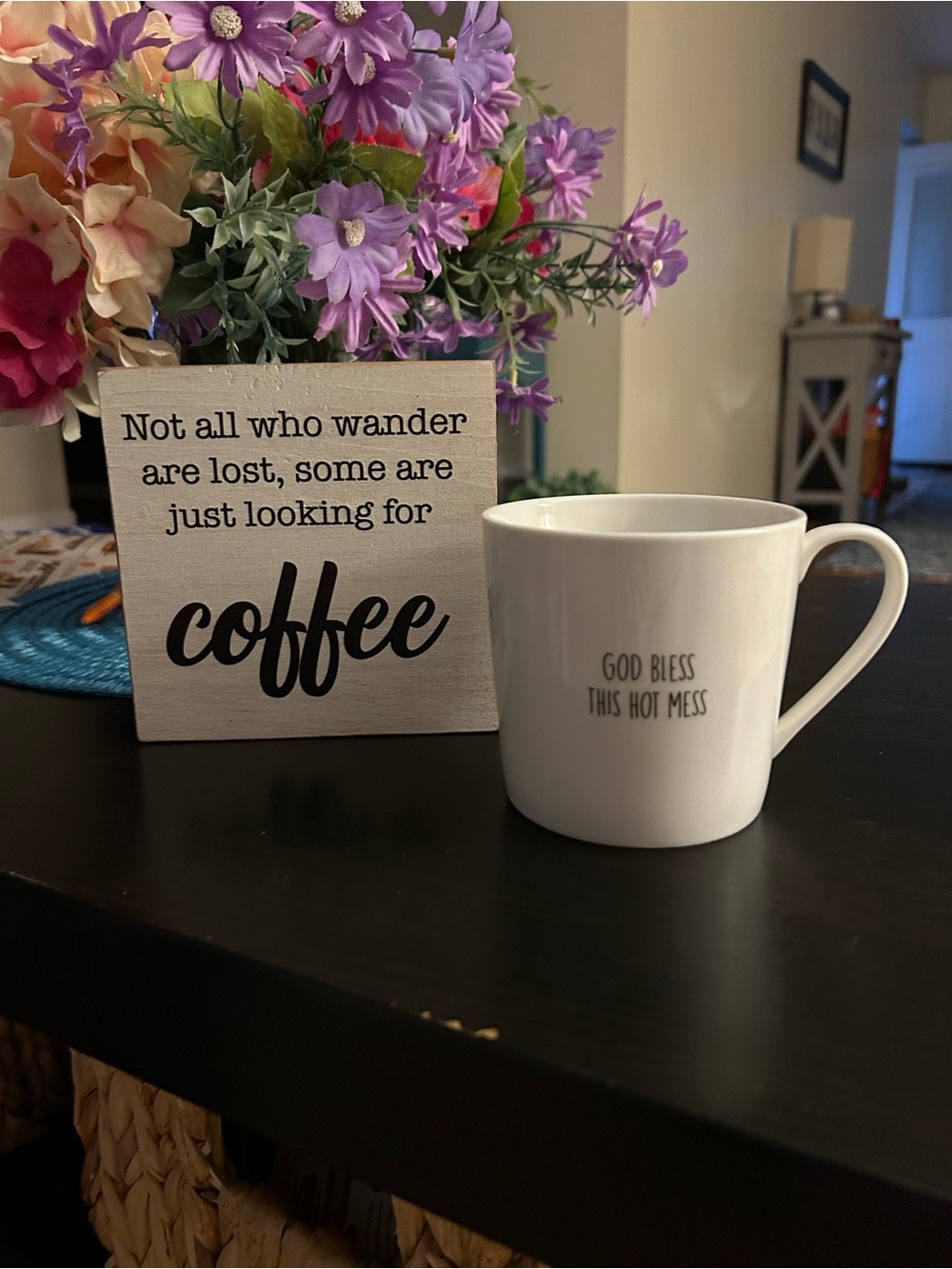 White Ceramic Mug with 'God Bless This Hot Mess' Text
